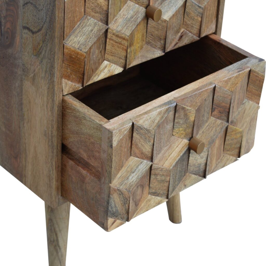 Cube Carved 2 Drawer Bedside - Image 4