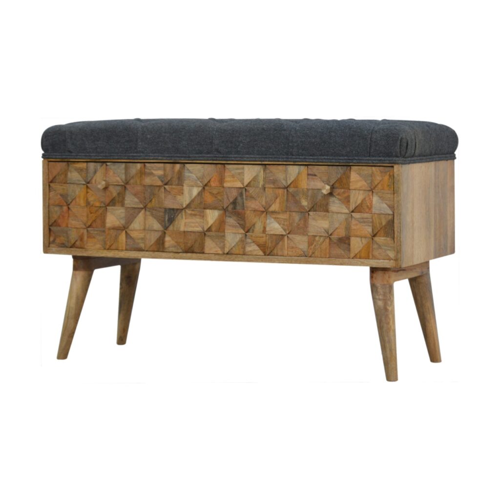 Grey Tweed Diamond Bench - Image 2