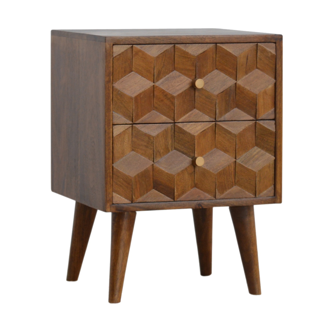 Chestnut Cube Carved Bedside - Image 2