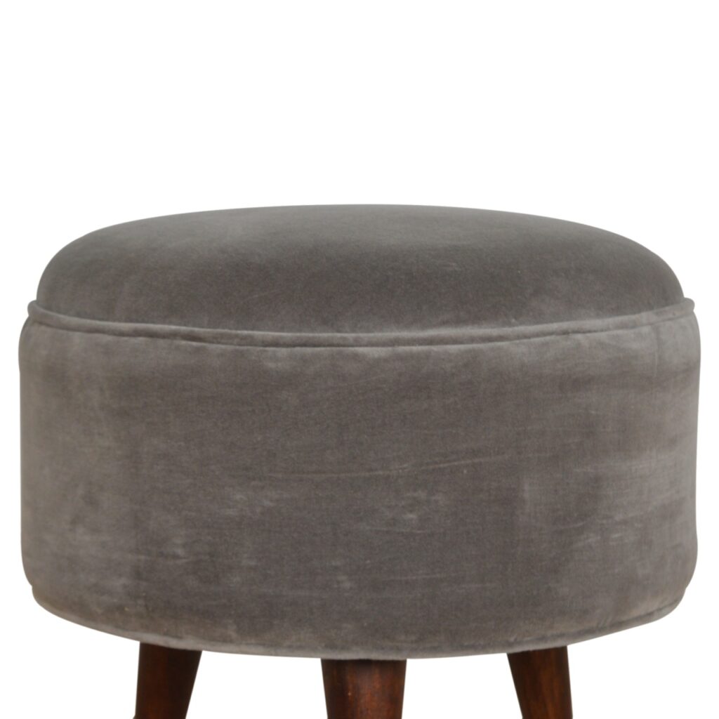 Grey Velvet Nordic Style Footstool - Image 3