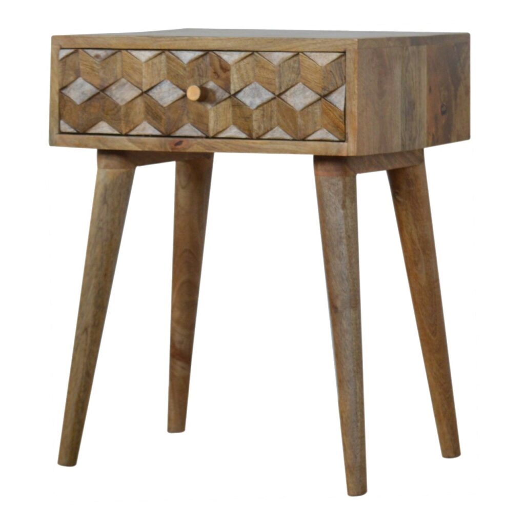 Cube Carved 1 Drawer Bedside - Image 2