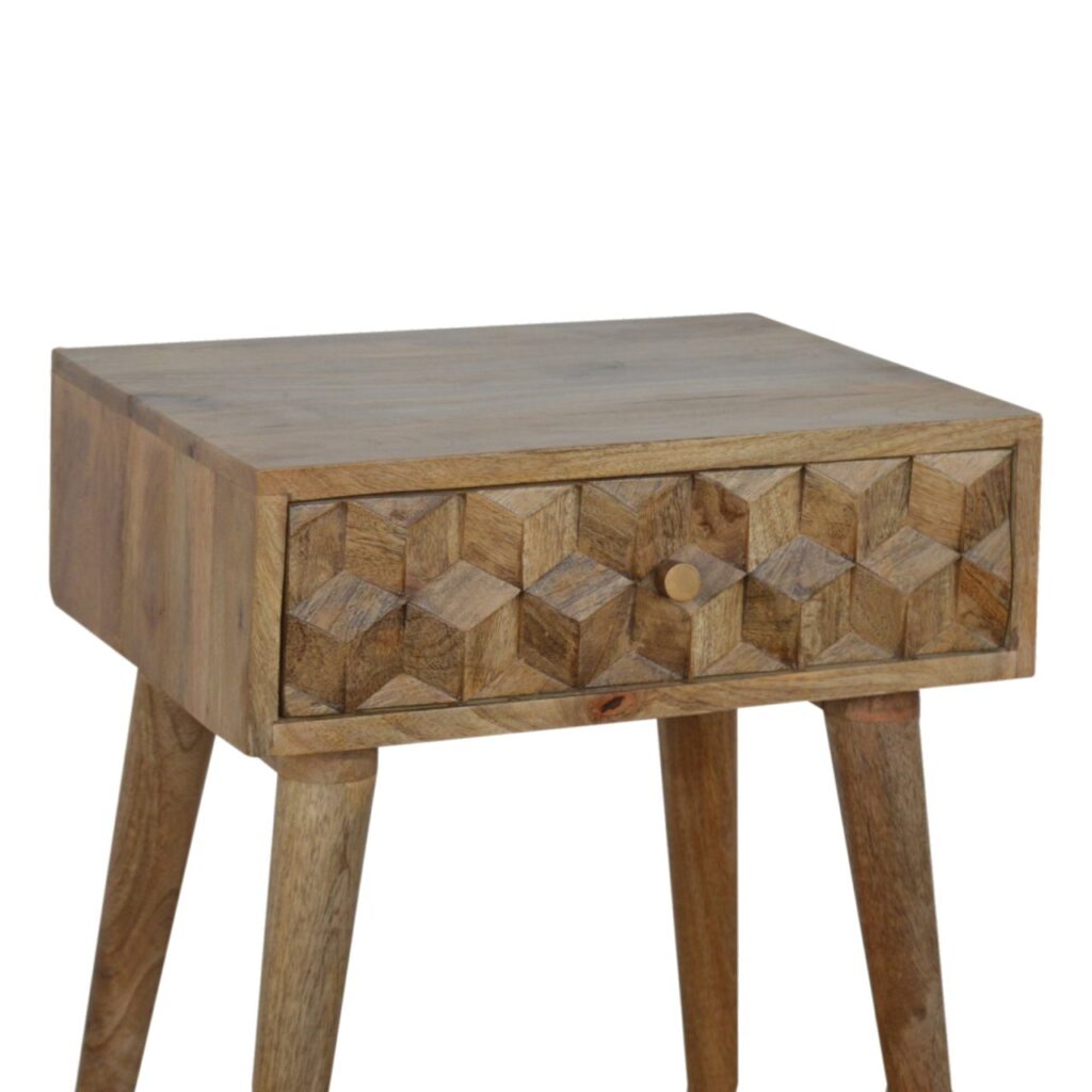 Cube Carved 1 Drawer Bedside - Image 3