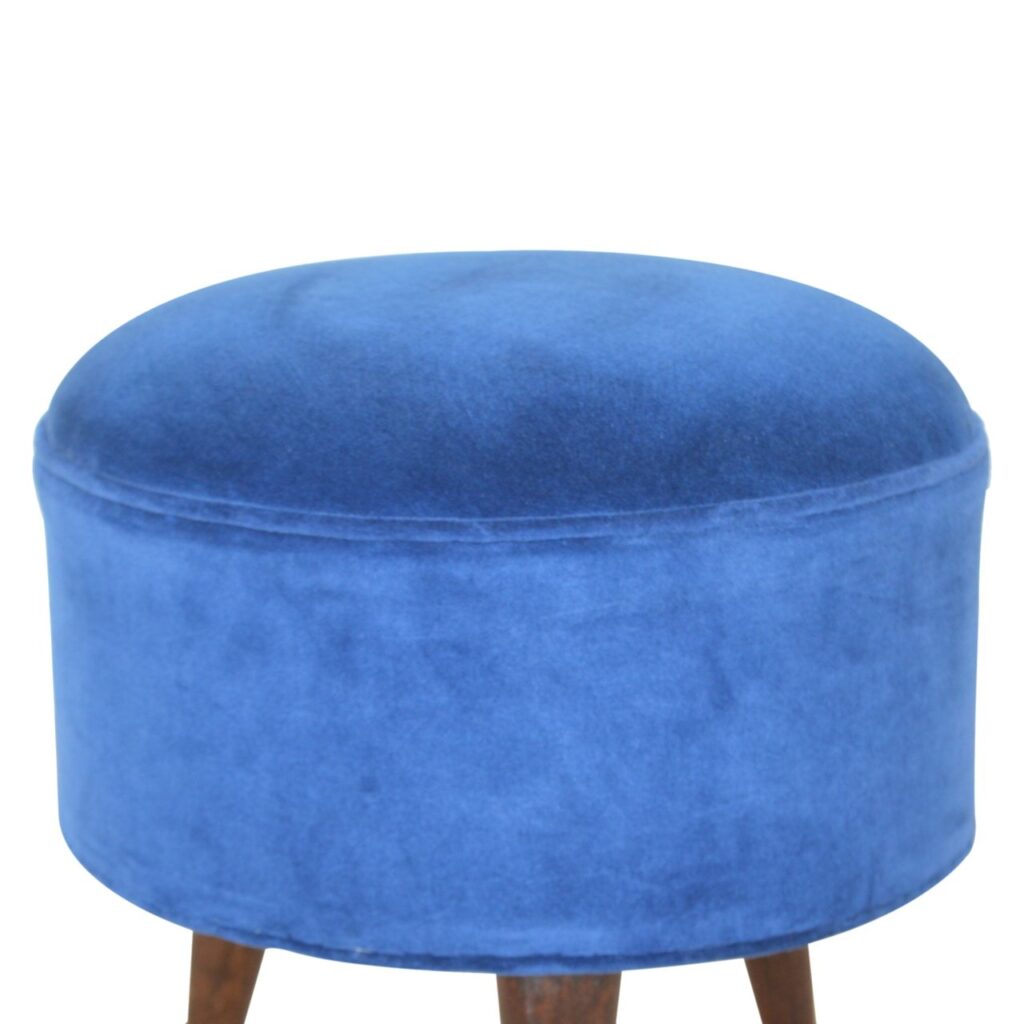 Royal Blue Velvet Nordic Footstool - Image 2