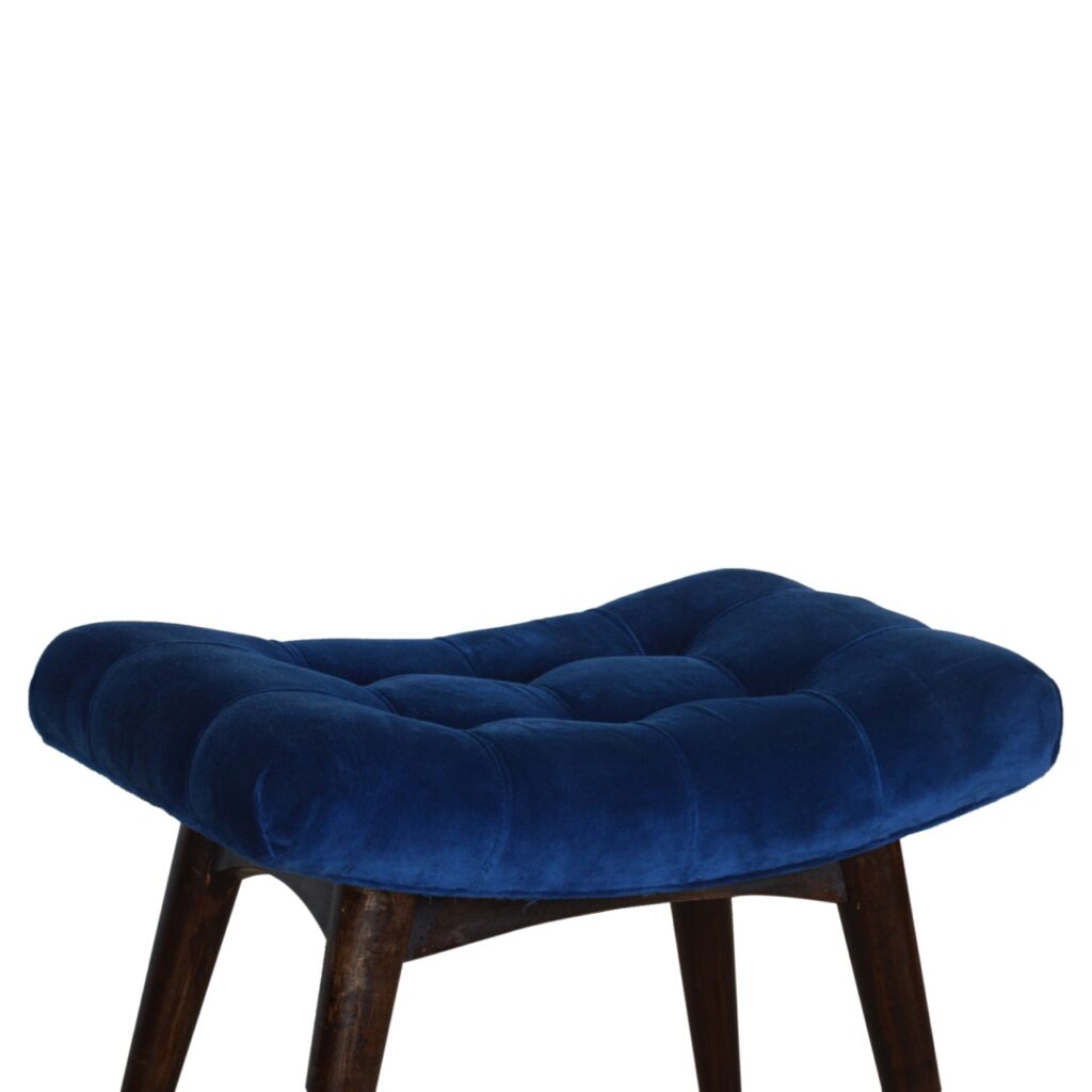 Royal Blue Cotton Velvet Bench - Image 2
