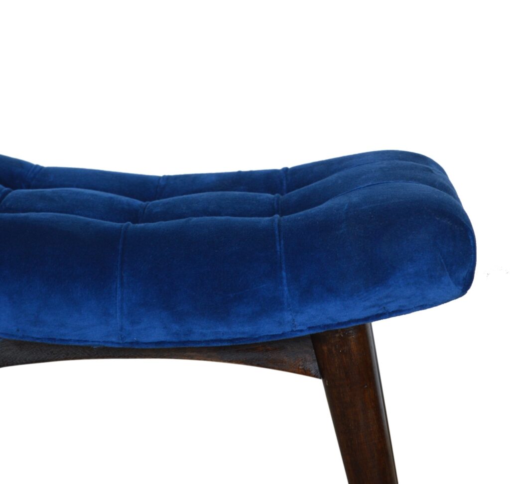 Royal Blue Cotton Velvet Bench - Image 5