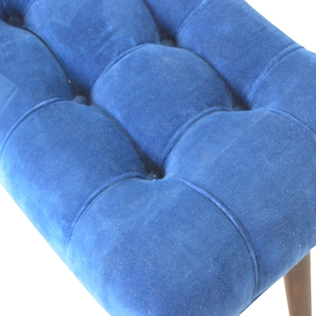 Royal Blue Cotton Velvet Bench - Image 3