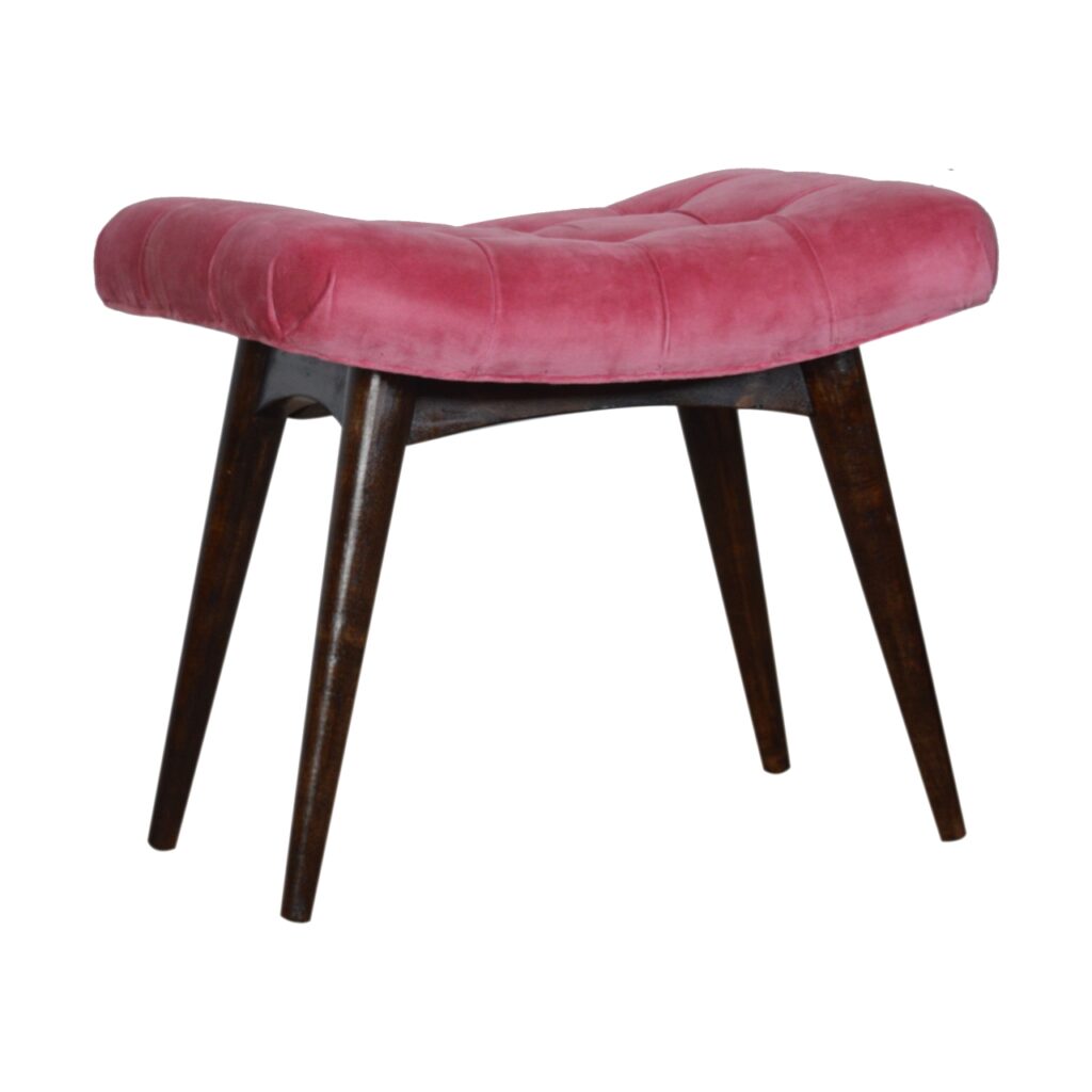 Pink Cotton Velvet Curved Bench - Image 3