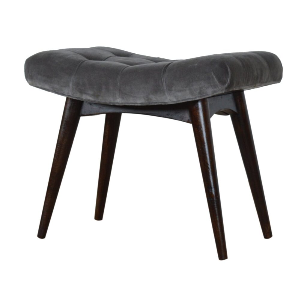 Grey Cotton Velvet Curved Bench - Image 3