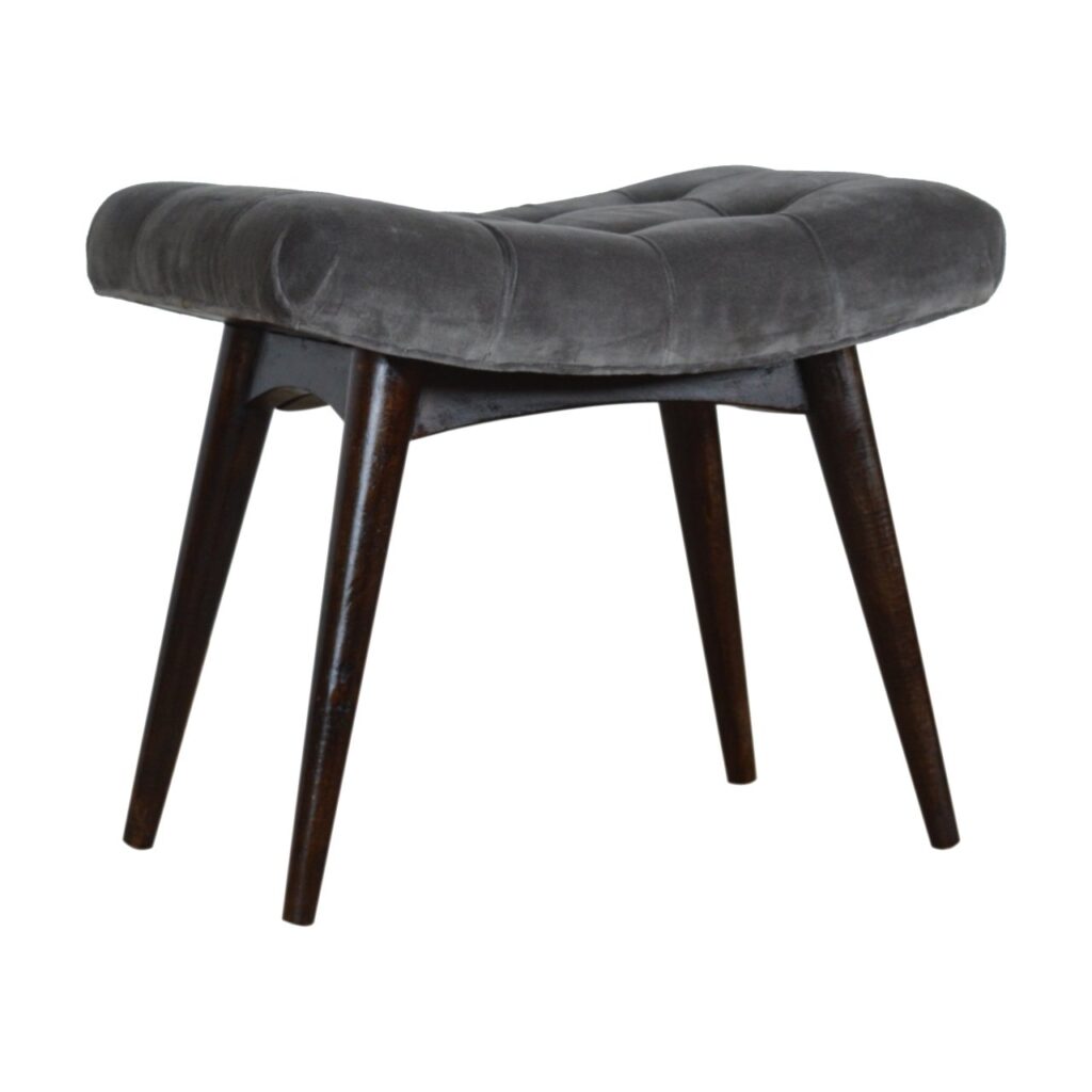 Grey Cotton Velvet Curved Bench - Image 2