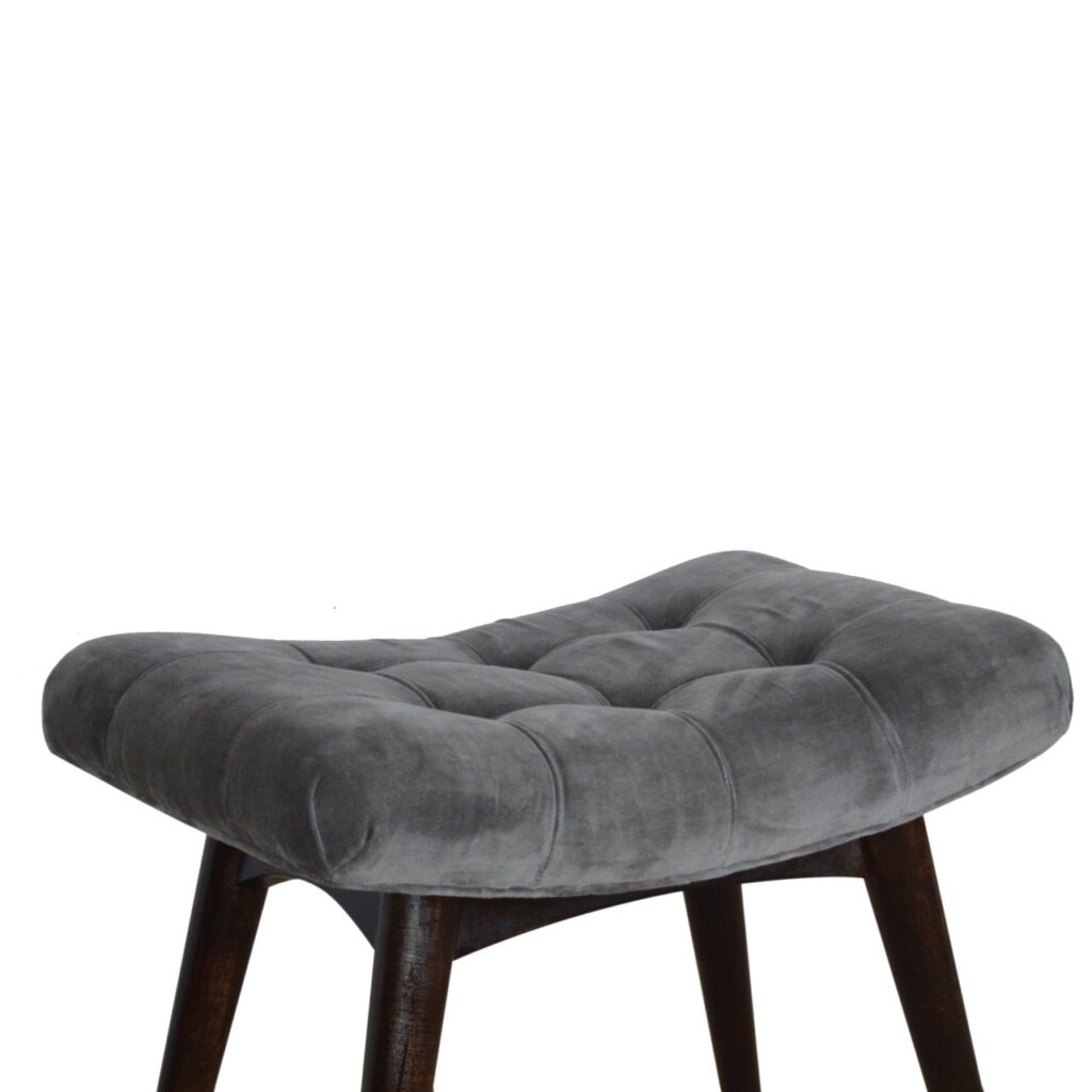Grey Cotton Velvet Curved Bench - Image 5