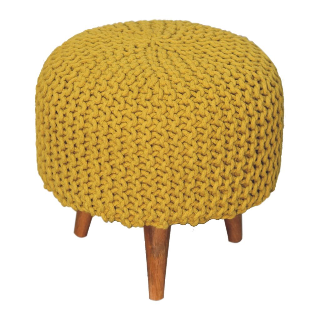 Keeva Mustard Round Footstool - Image 3