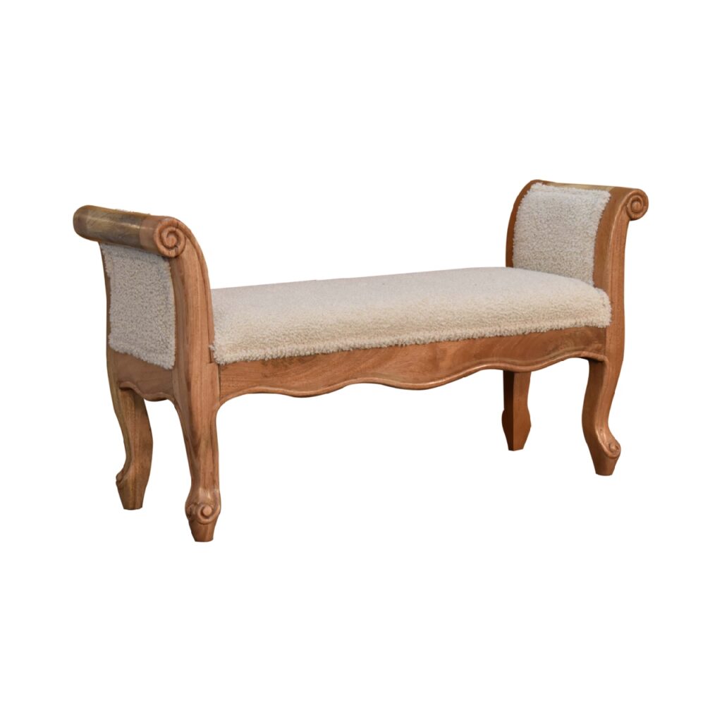 Cream Boucle French Style Bench - Image 4