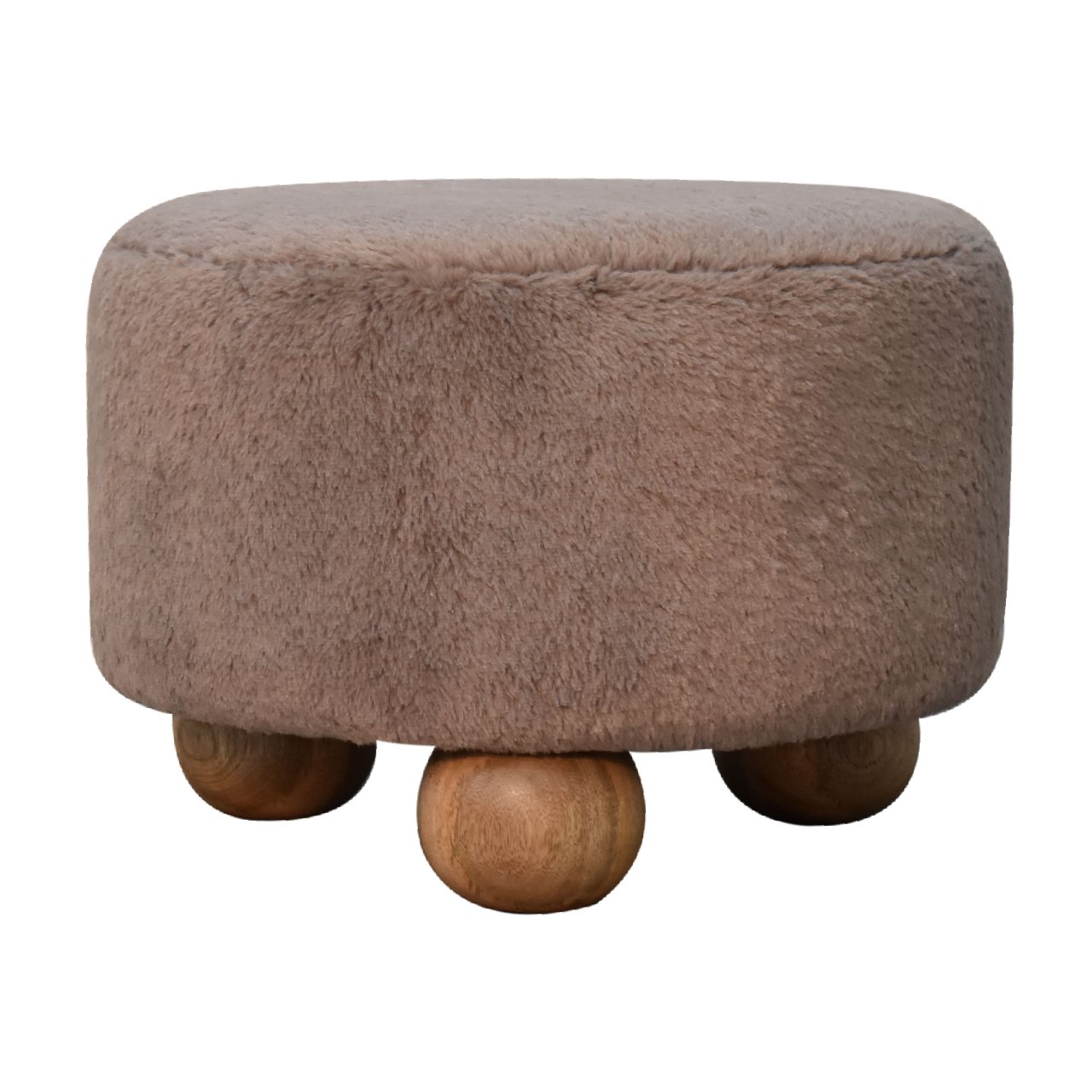 Mocha Faux Fur Round Ball Footstool - Image 3