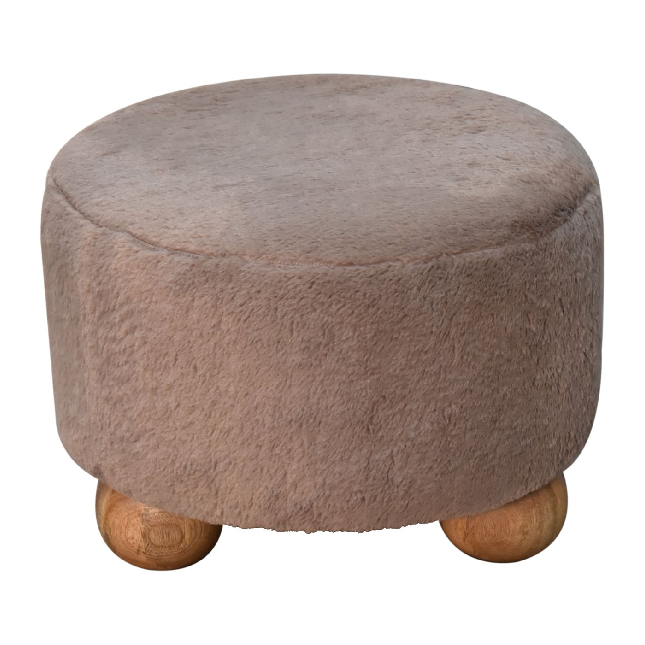 Mocha Faux Fur Round Ball Footstool - Image 4