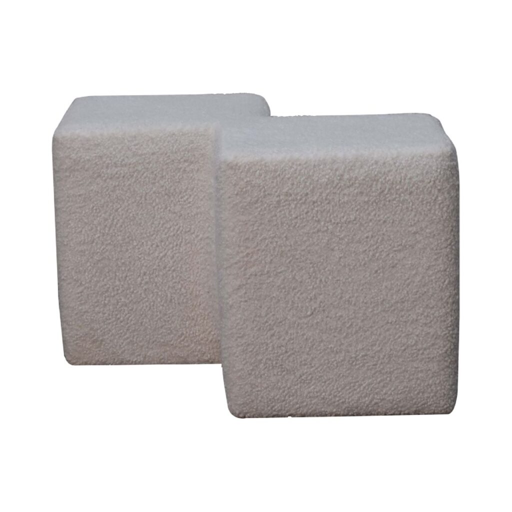 White Boucle Twin Footstool - Image 2