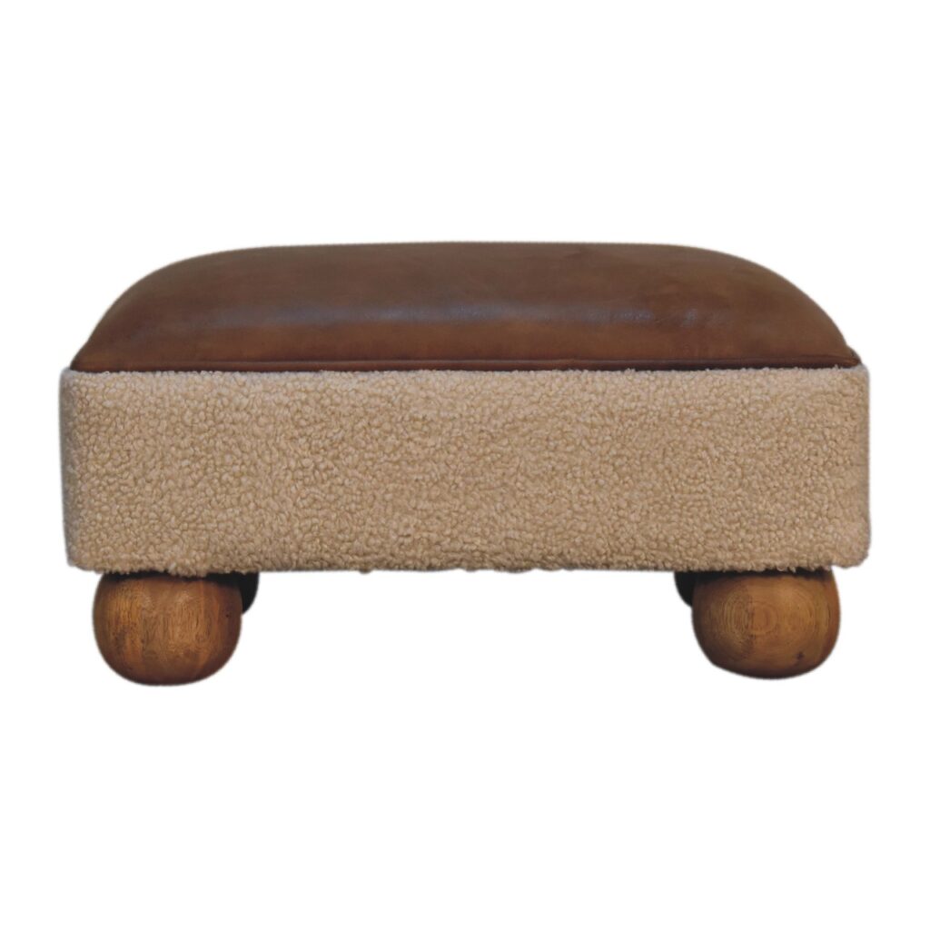 Vintage Leather Boucle Ball Footstool - Image 2