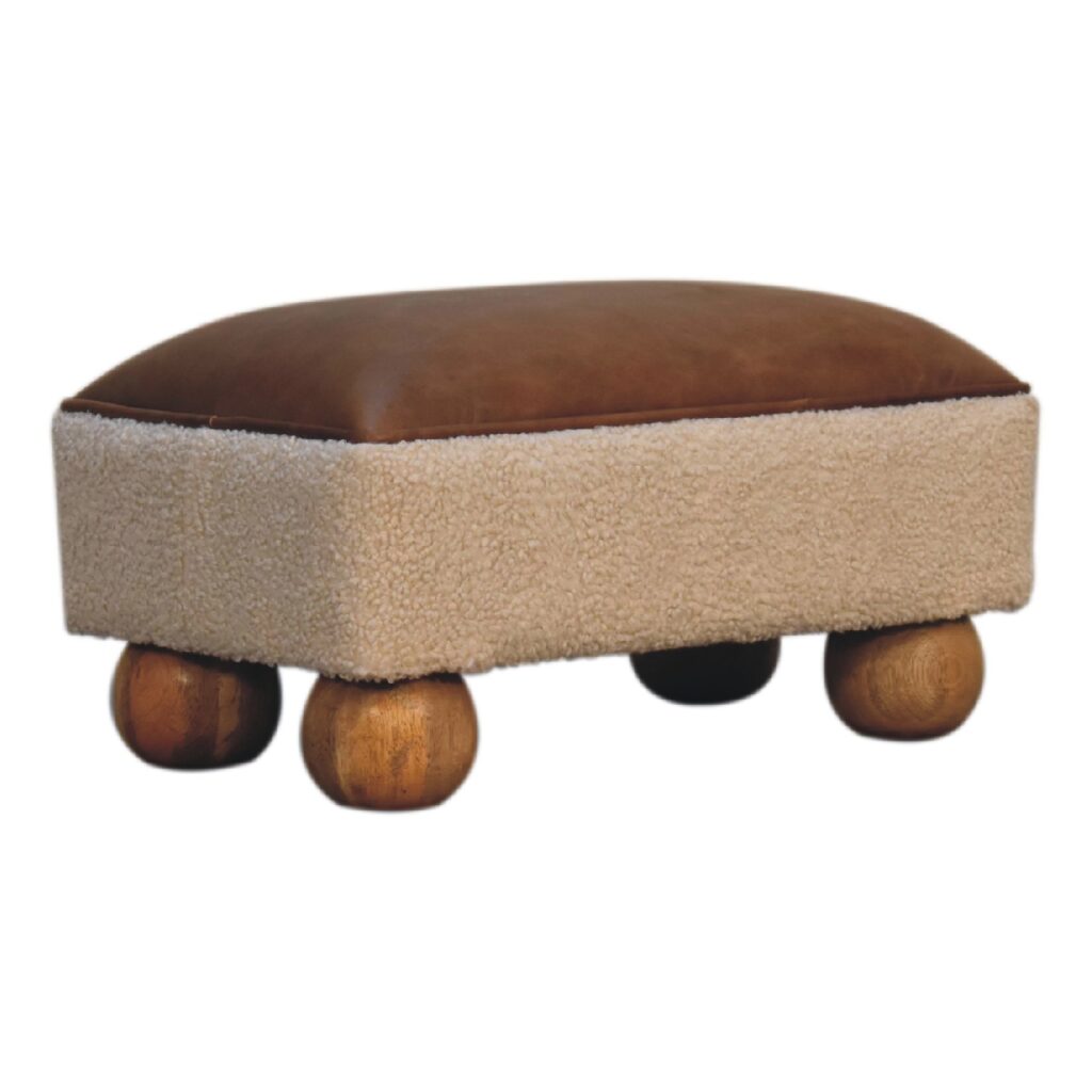 Vintage Leather Boucle Ball Footstool - Image 4