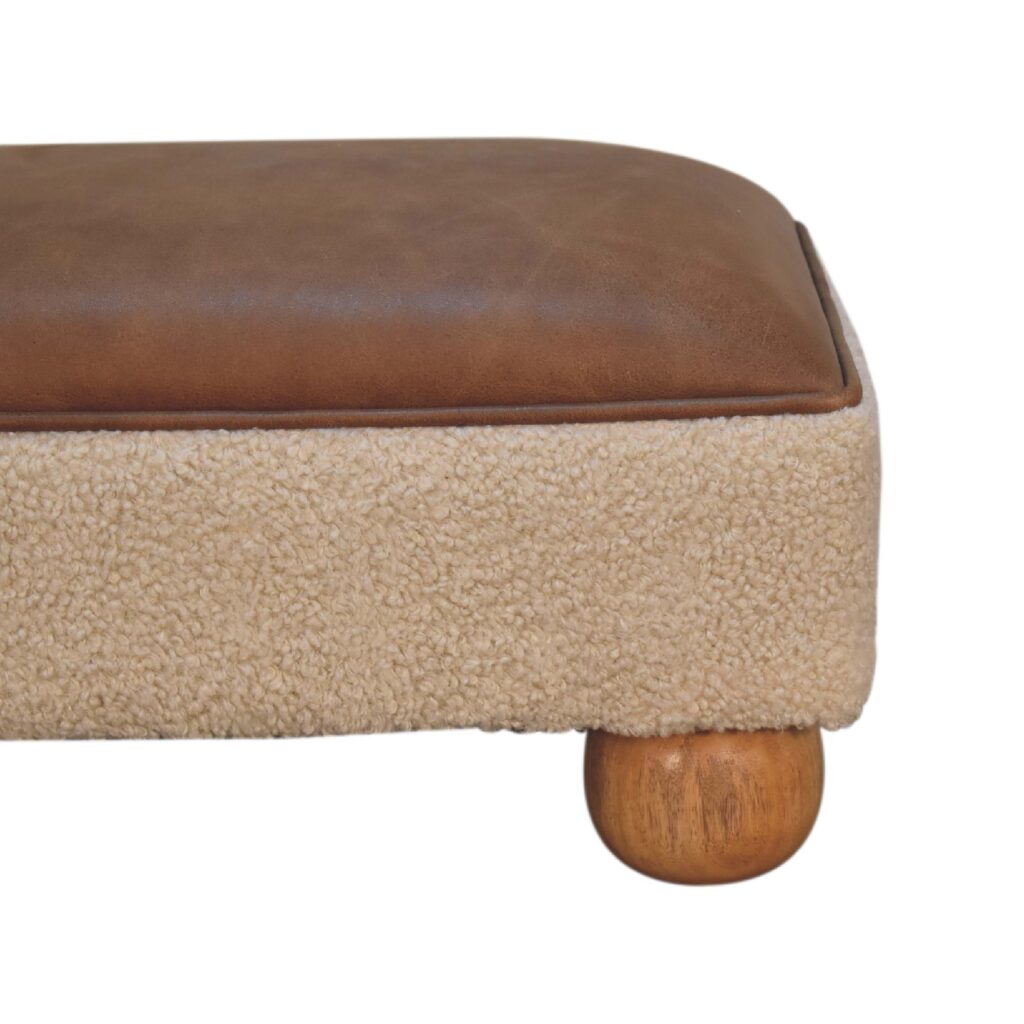 Vintage Leather Boucle Ball Footstool - Image 5