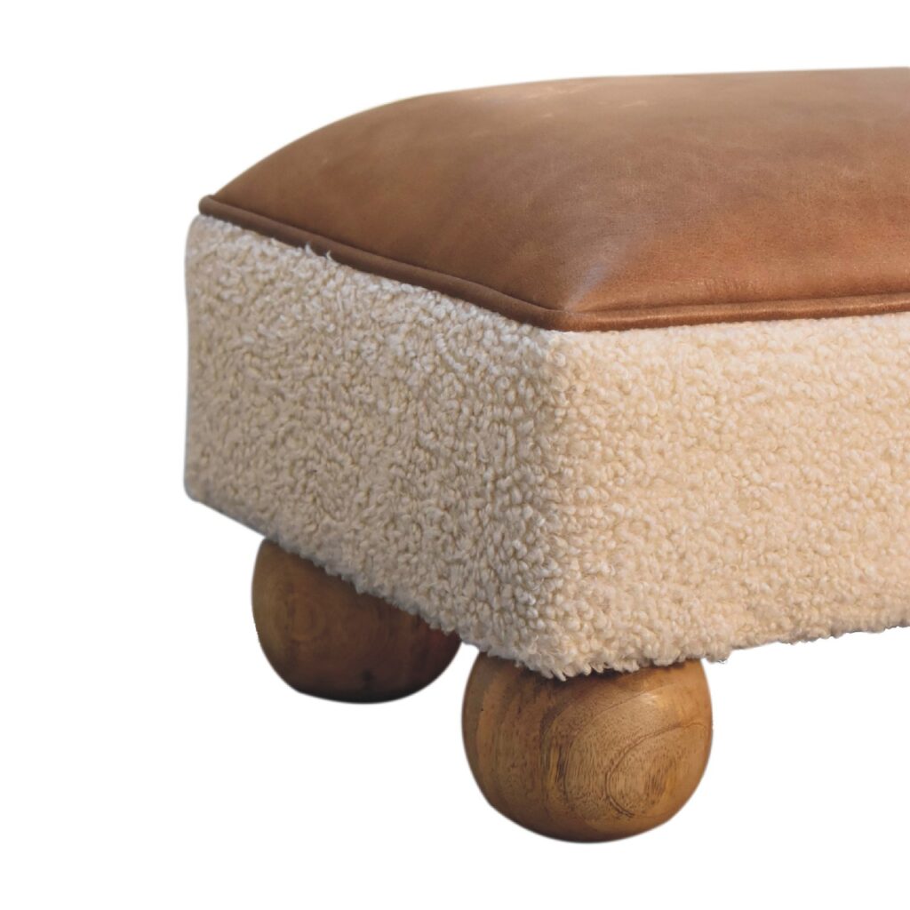 Vintage Leather Boucle Ball Footstool - Image 6