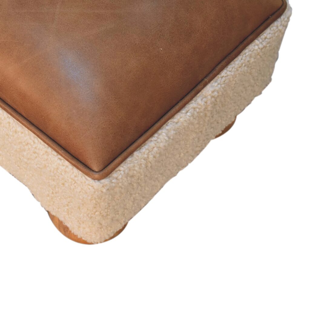 Vintage Leather Boucle Ball Footstool - Image 7
