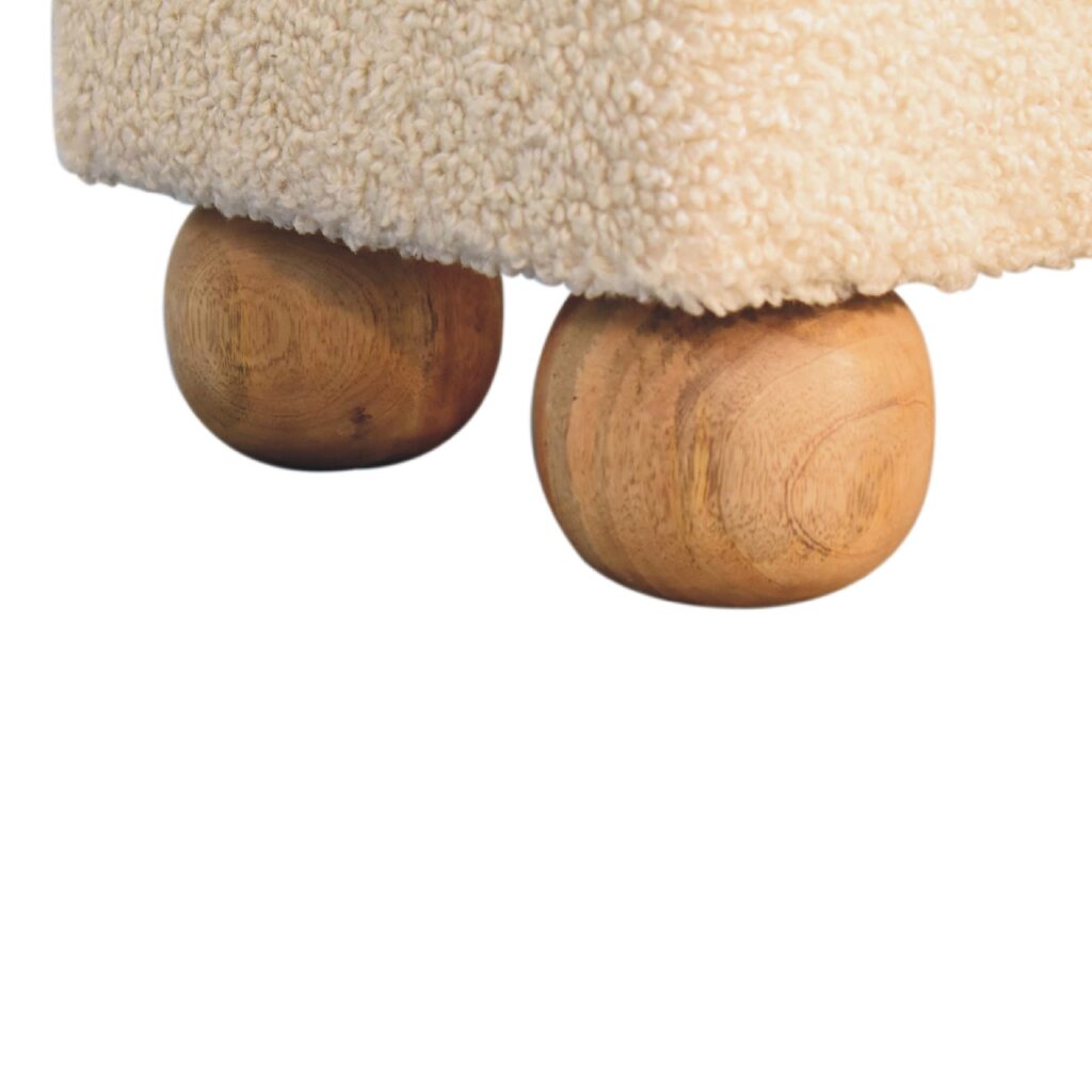 Vintage Leather Boucle Ball Footstool - Image 8