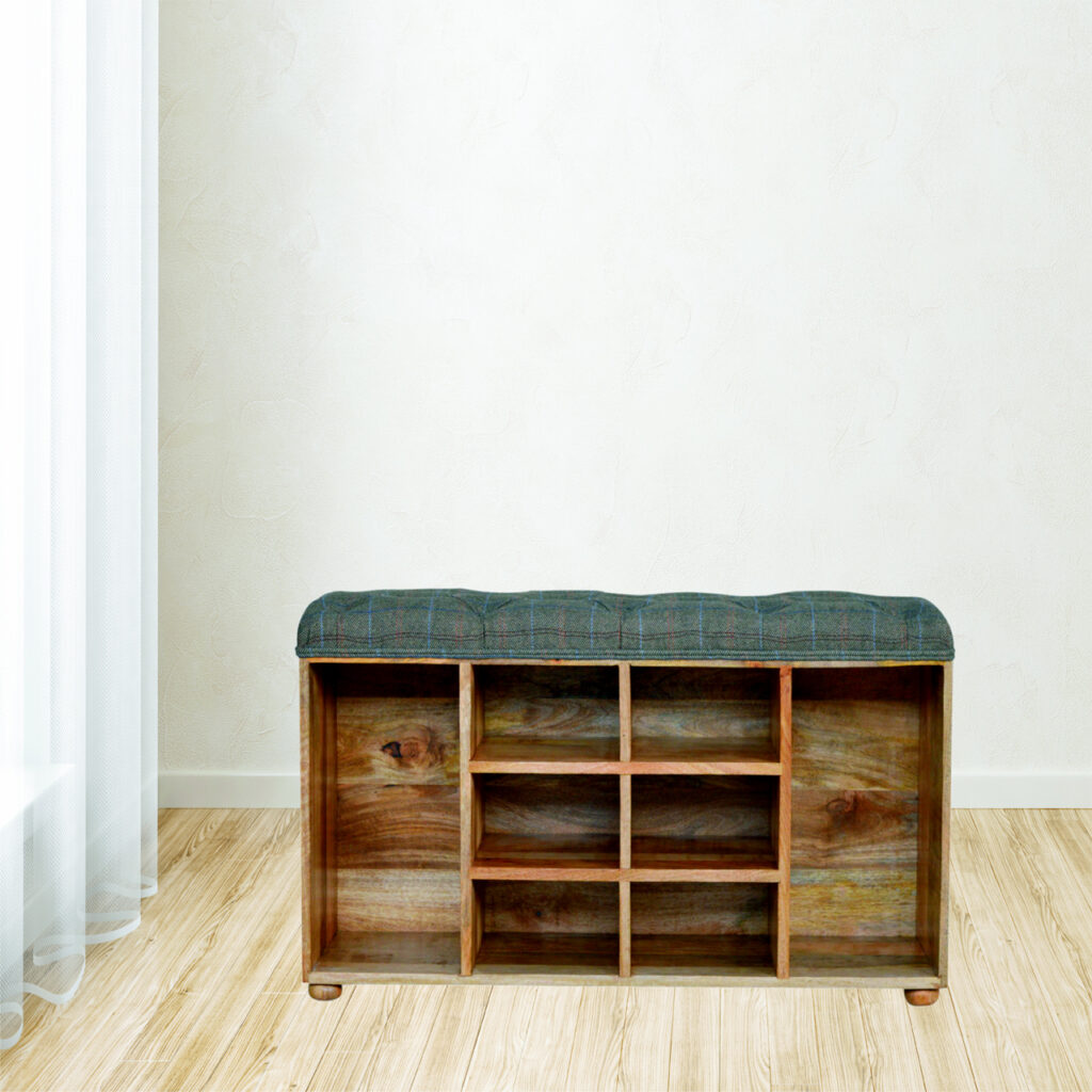 Multi Tweed Open Shoe Storage Bench - Image 4
