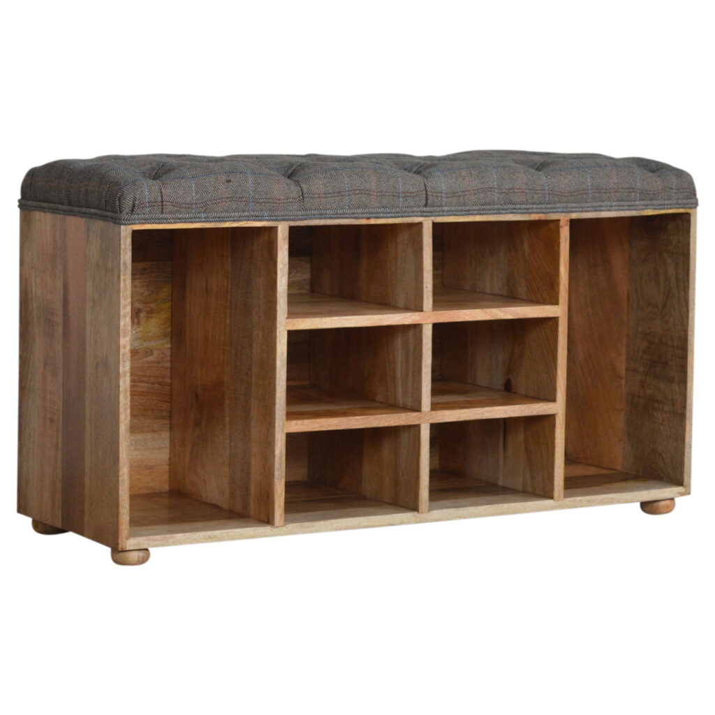 Multi Tweed Open Shoe Storage Bench - Image 3