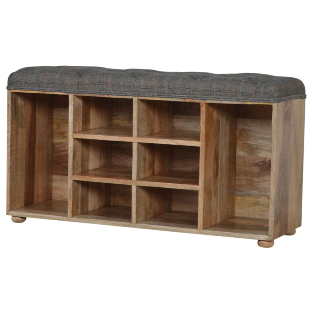 Multi Tweed Open Shoe Storage Bench - Image 2