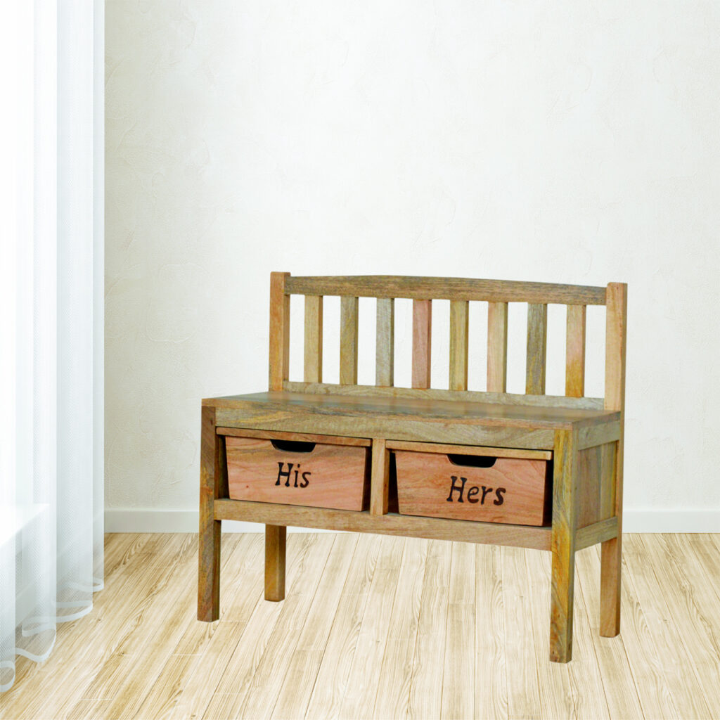 His & Hers Carved Storage Bench - Image 2