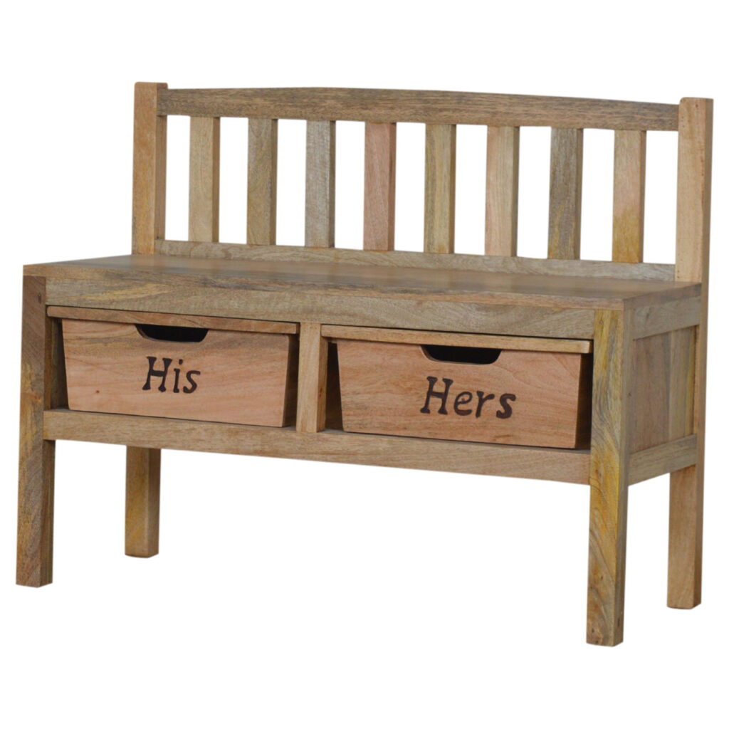 His & Hers Carved Storage Bench - Image 4