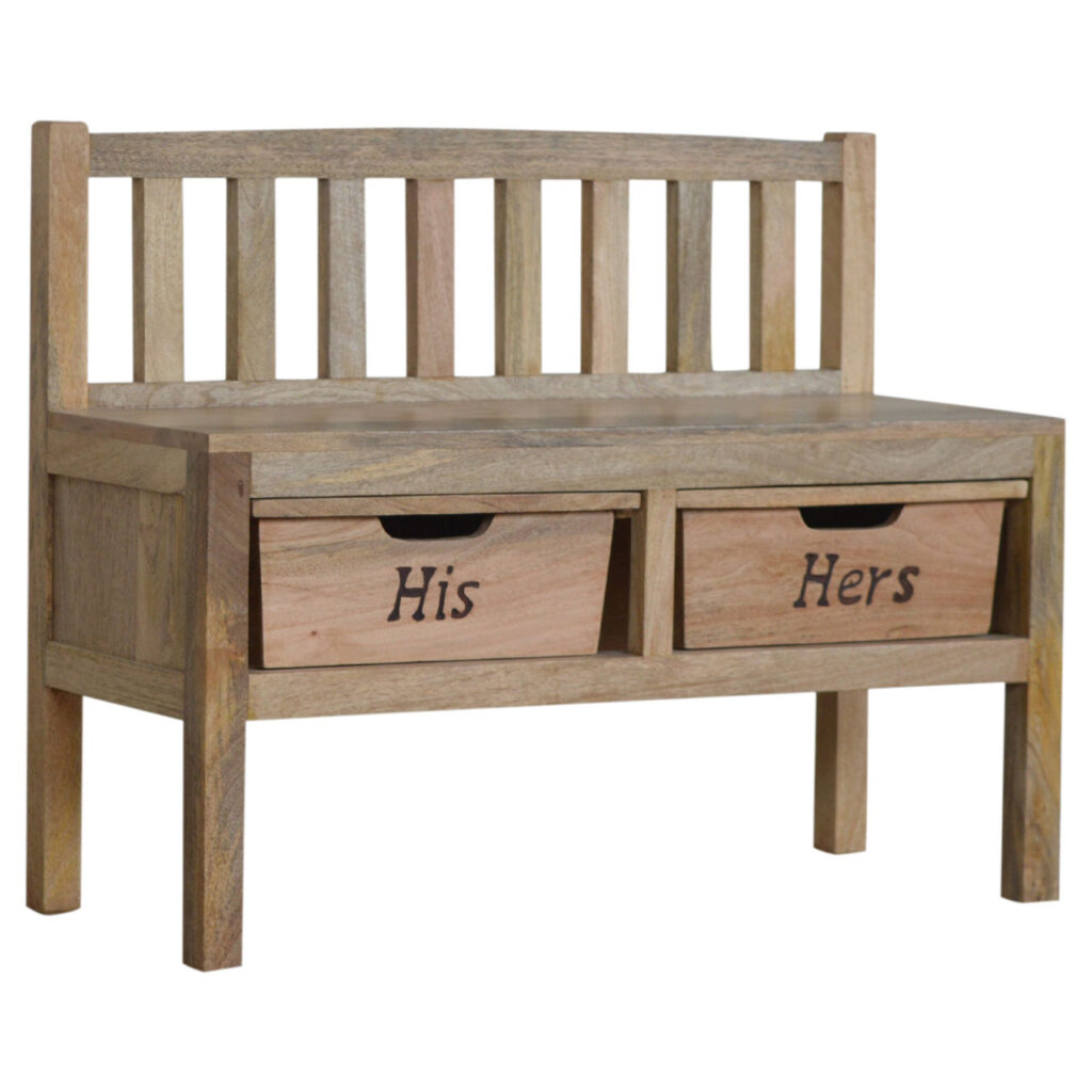 His & Hers Carved Storage Bench - Image 3