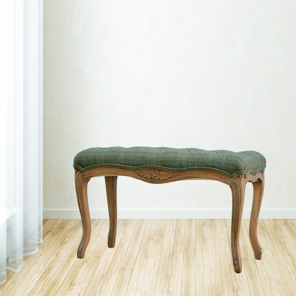 Multi Tweed Carved Bedroom Bench - Image 4