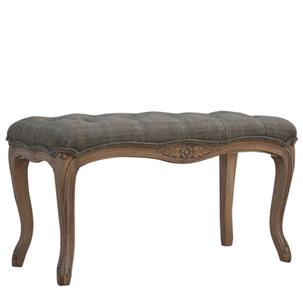Multi Tweed Carved Bedroom Bench - Image 2