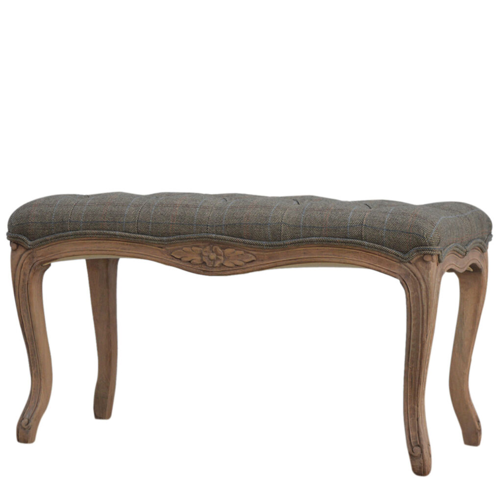 Multi Tweed Carved Bedroom Bench - Image 3