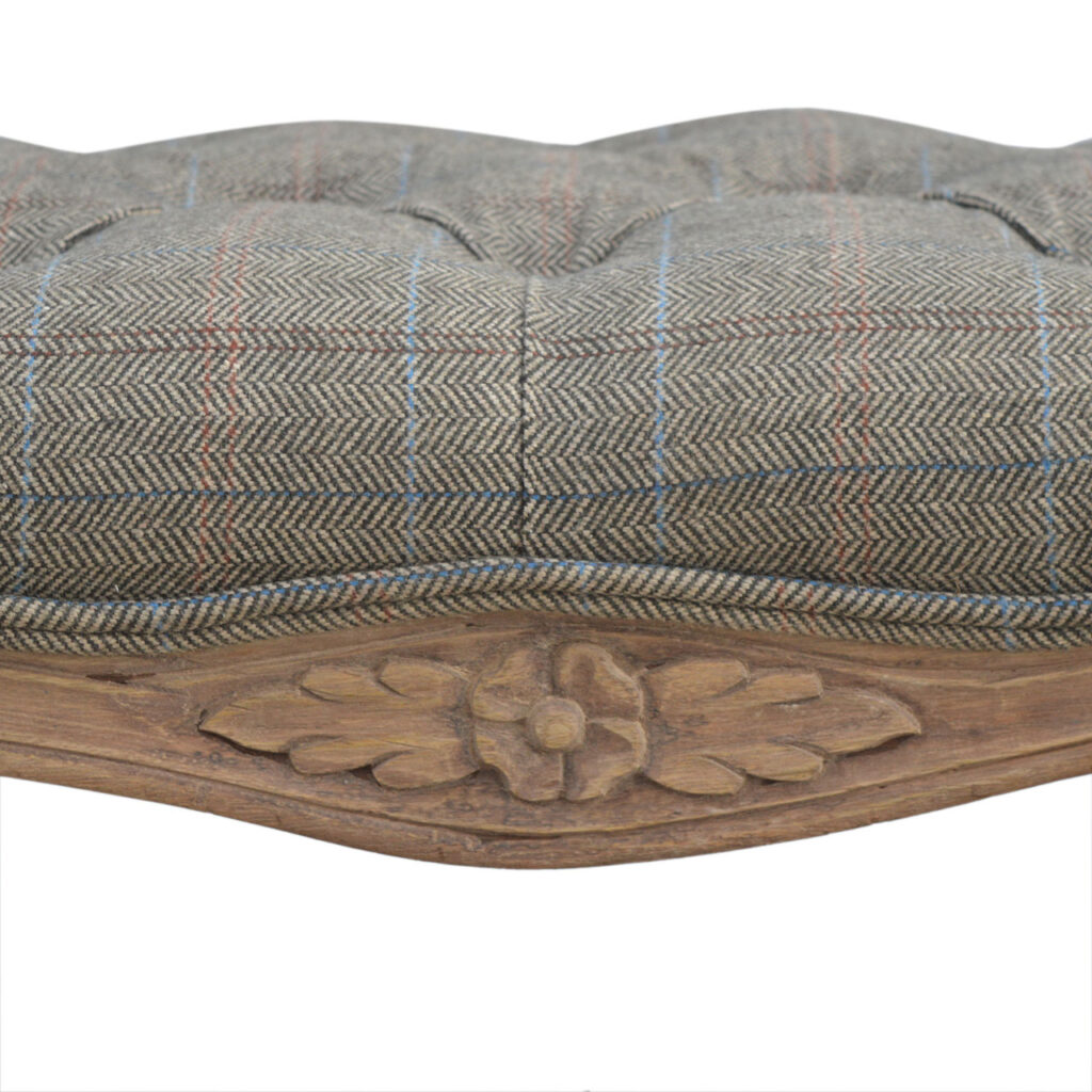 Multi Tweed Carved Bedroom Bench - Image 5