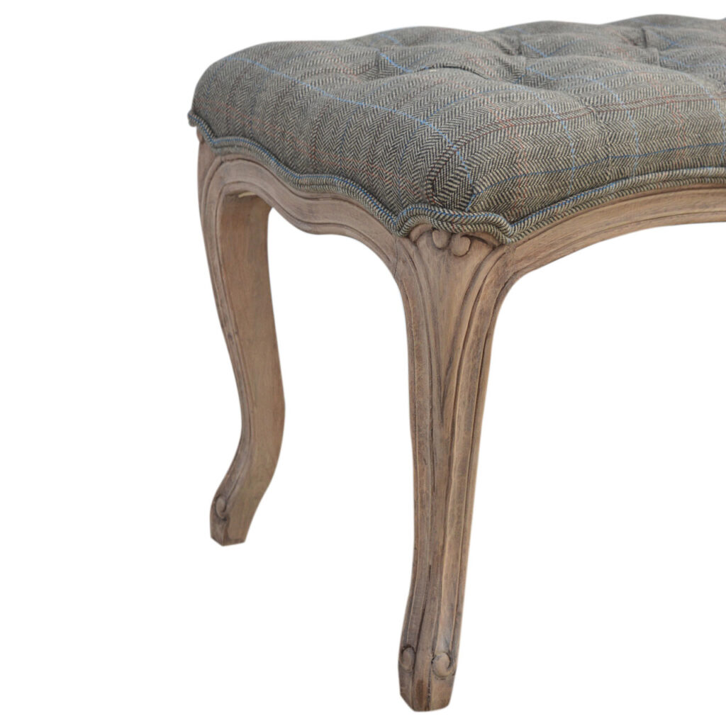 Multi Tweed Carved Bedroom Bench - Image 6