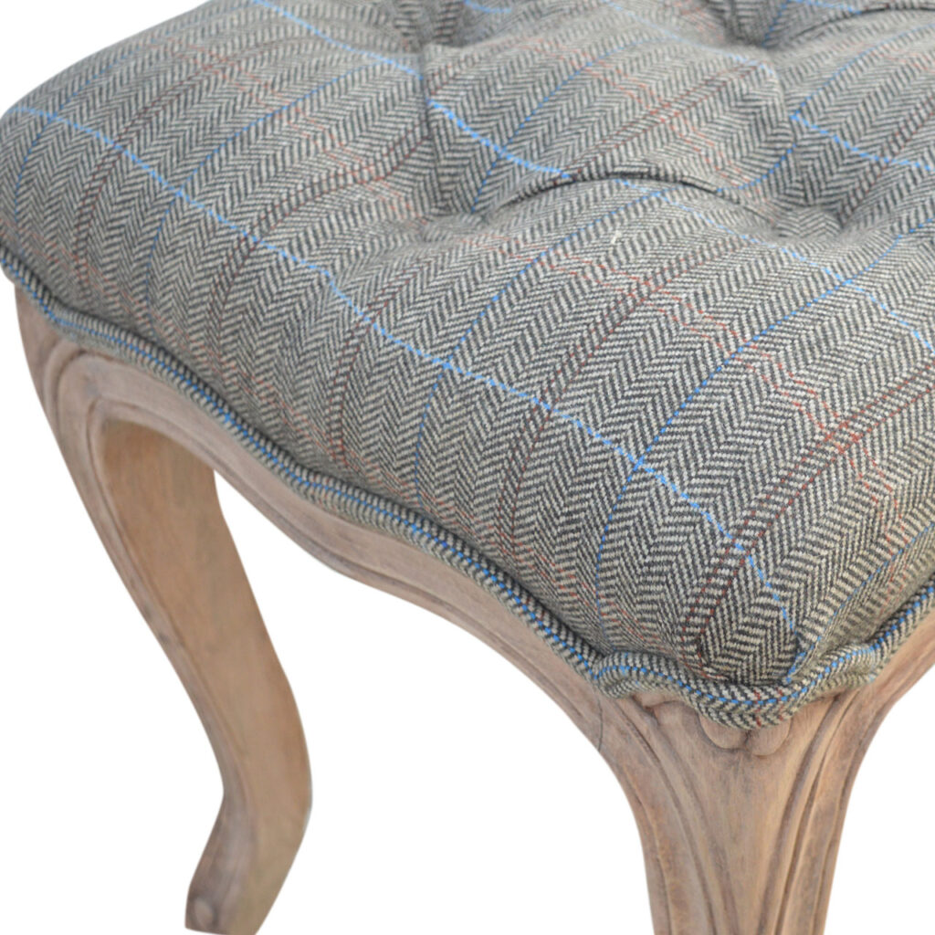Multi Tweed Carved Bedroom Bench - Image 7