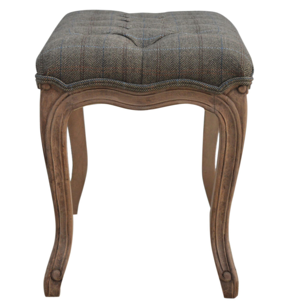 Multi Tweed Carved Bedroom Bench - Image 8