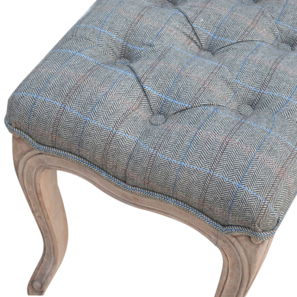Multi Tweed Carved Bedroom Bench - Image 9