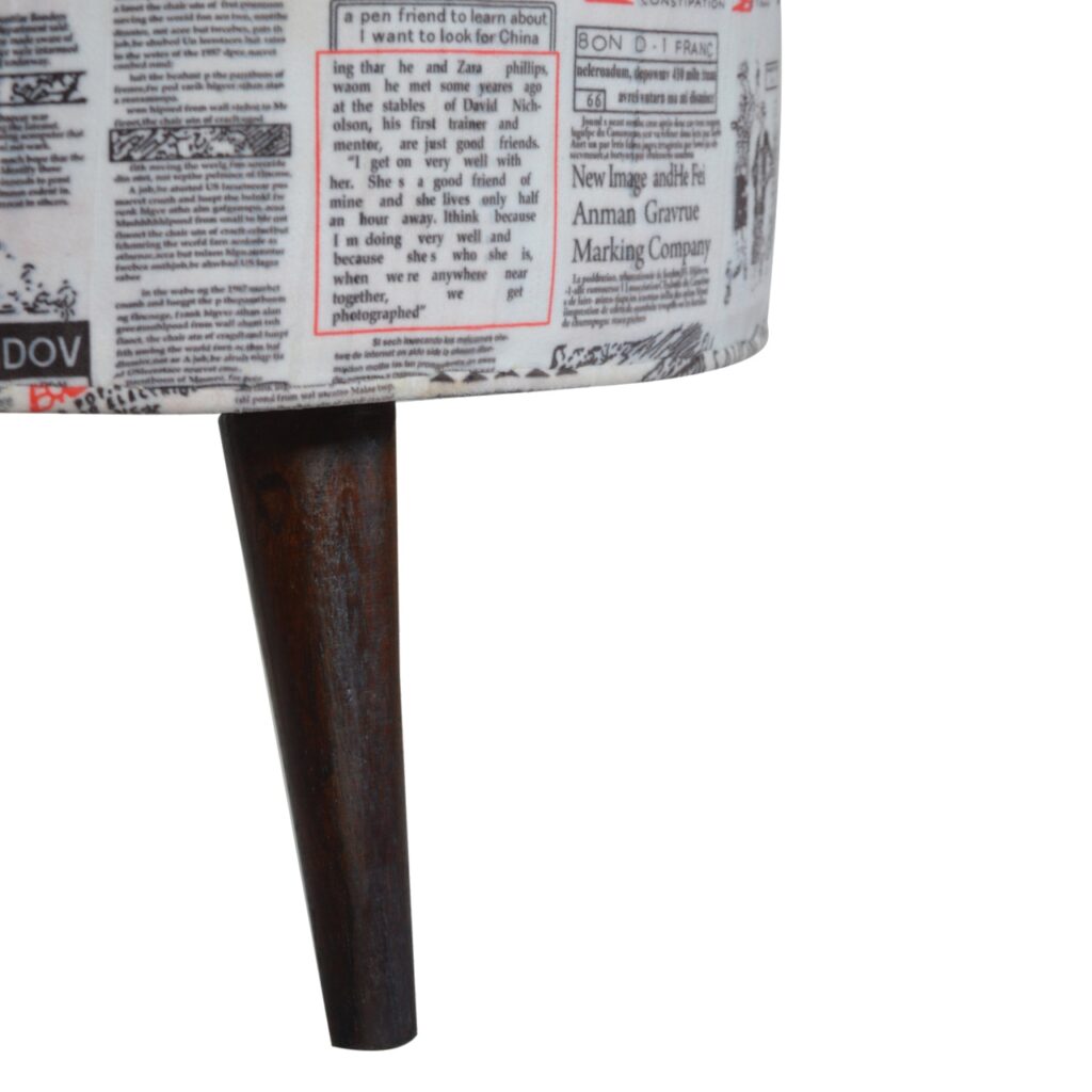 IN1018 - Round Footstool with News Print Velvet - Image 7