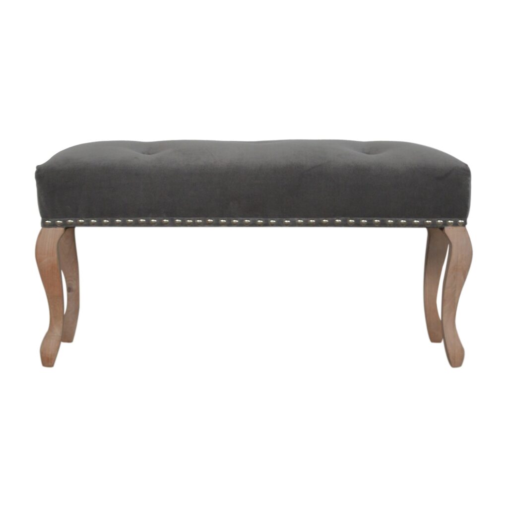 French Style Grey Velvet Bench - Image 2