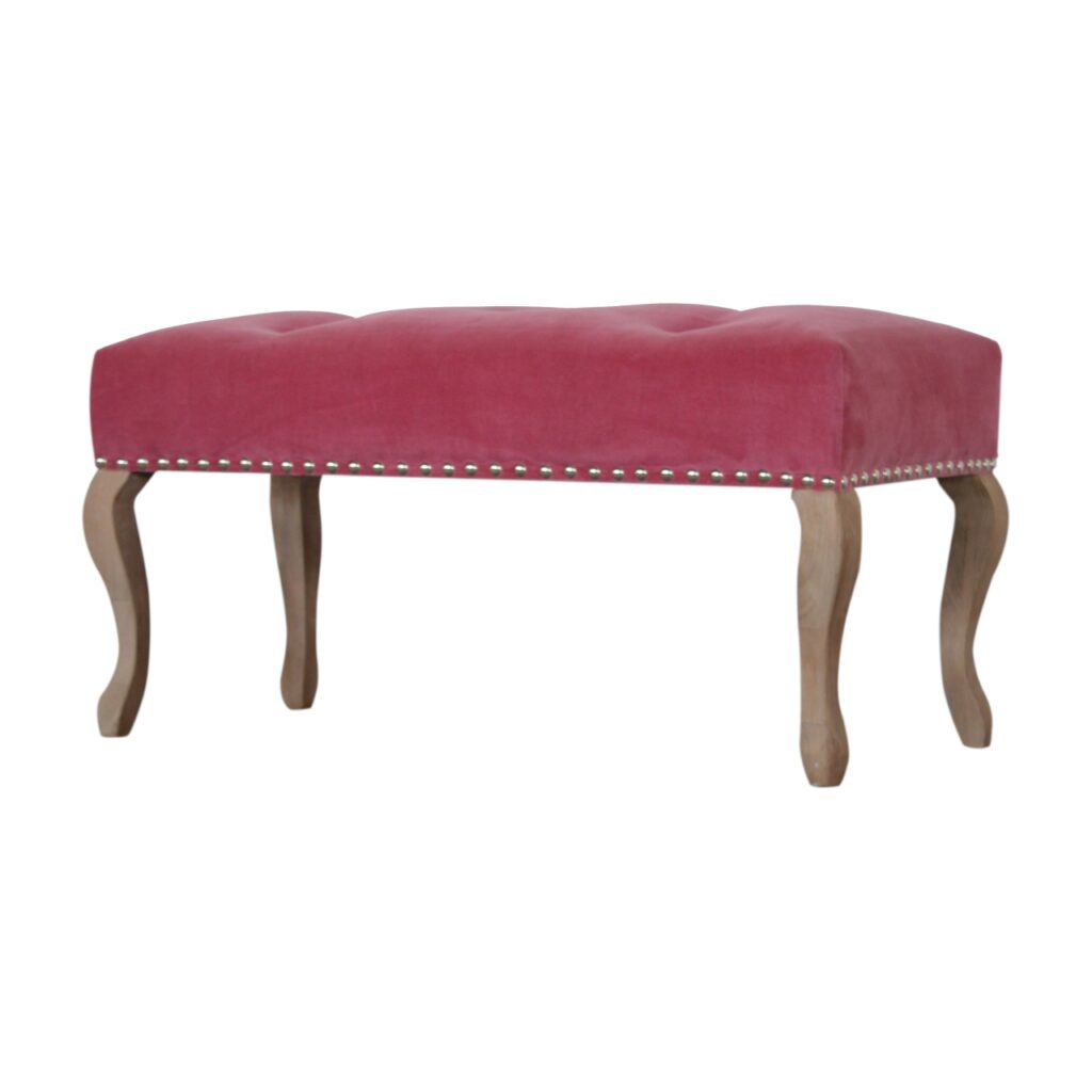 French Style Pink Velvet Bench - Image 3