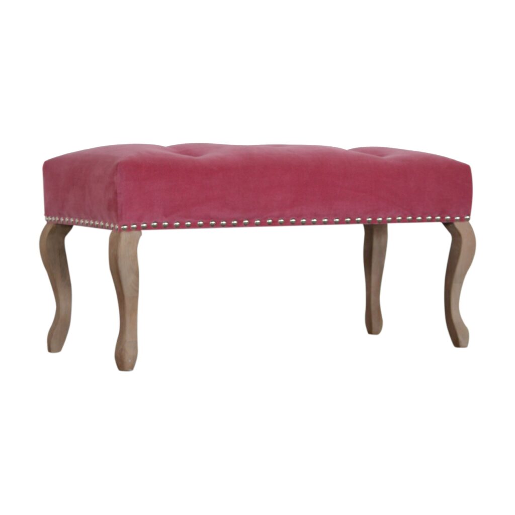 French Style Pink Velvet Bench - Image 4