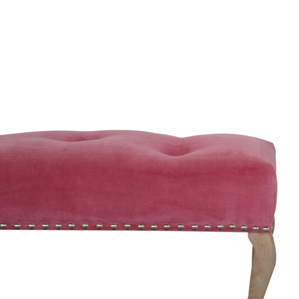 French Style Pink Velvet Bench - Image 5