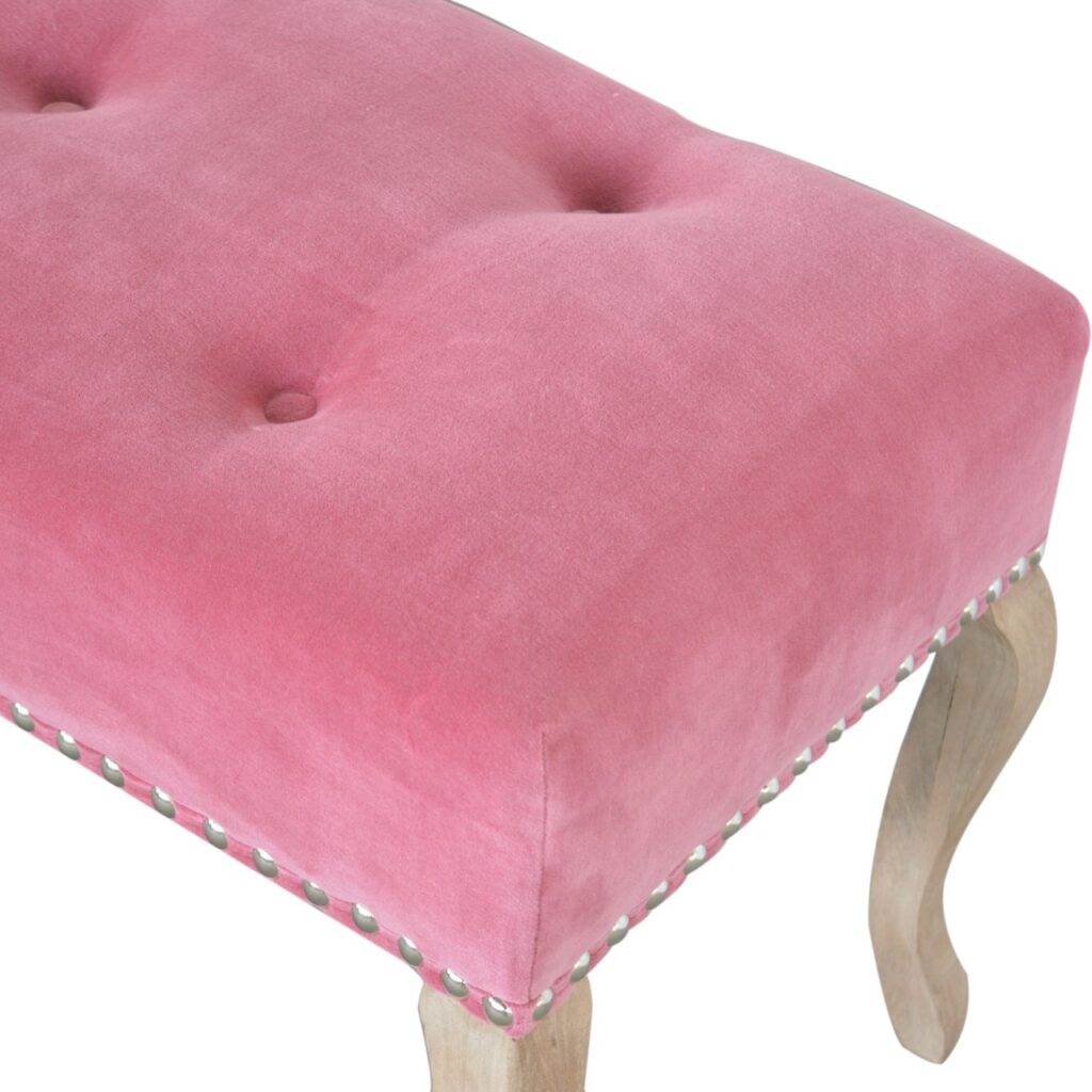 French Style Pink Velvet Bench - Image 6