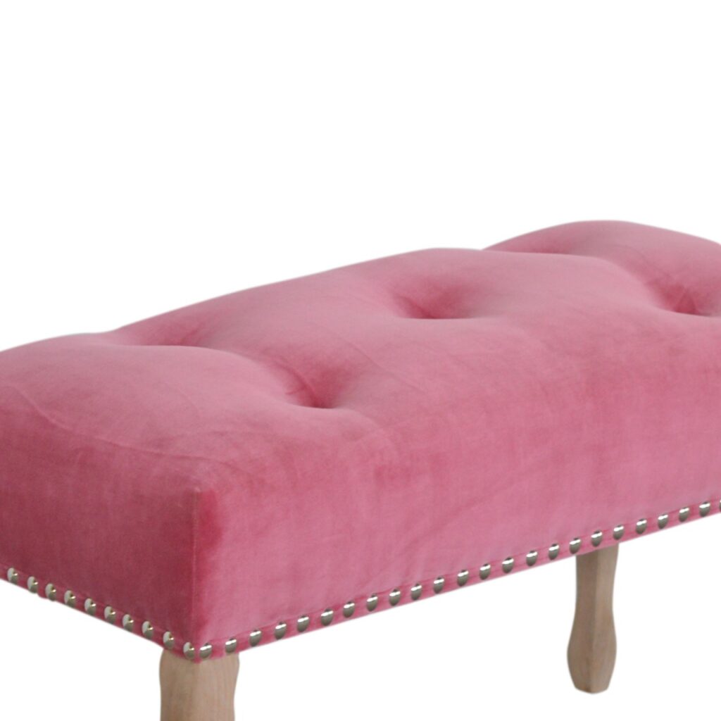 French Style Pink Velvet Bench - Image 7