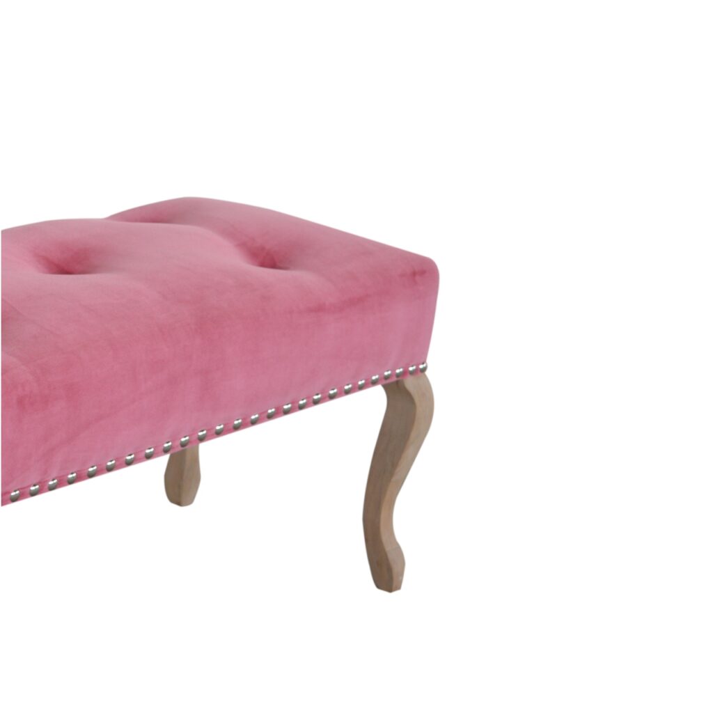 French Style Pink Velvet Bench - Image 8