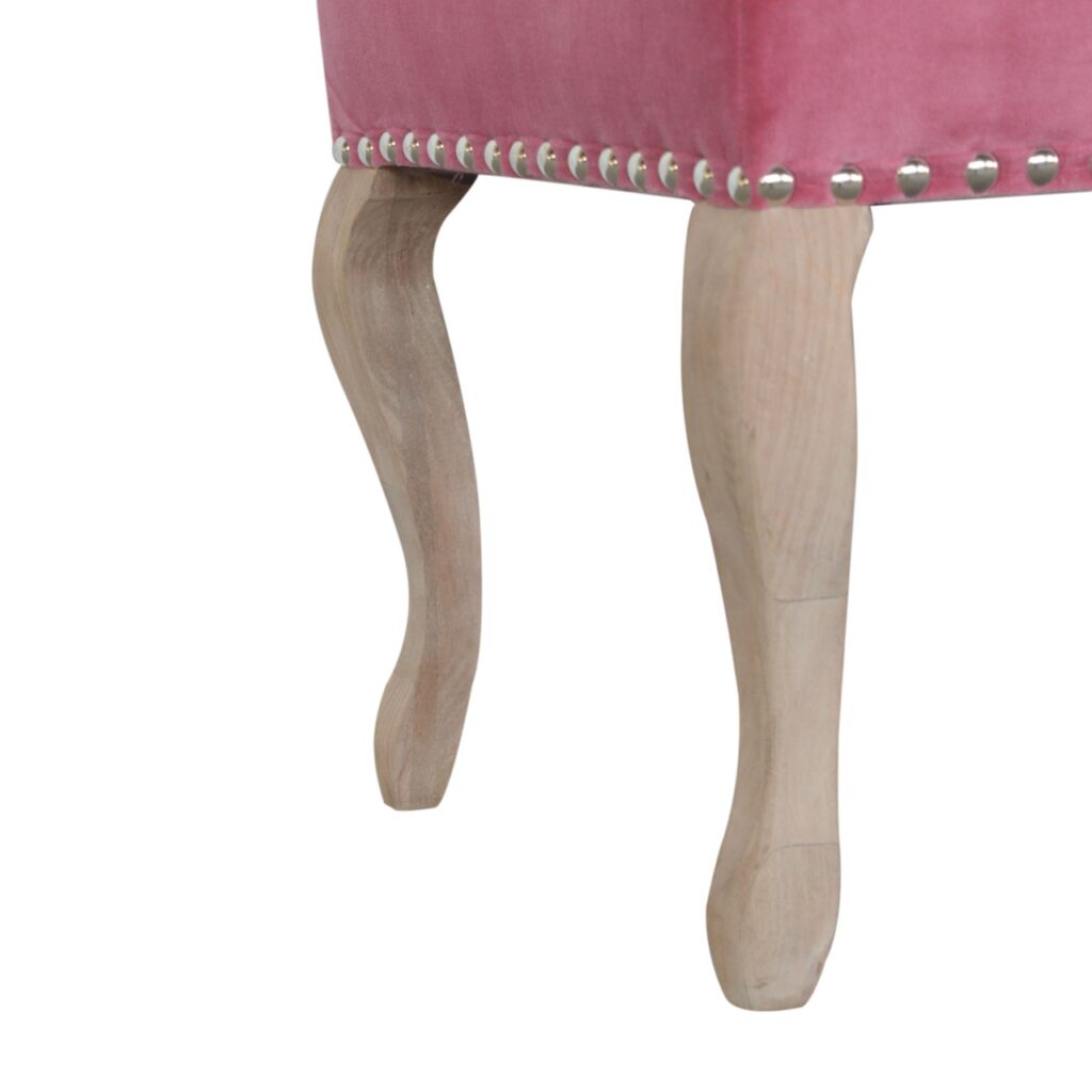 French Style Pink Velvet Bench - Image 9