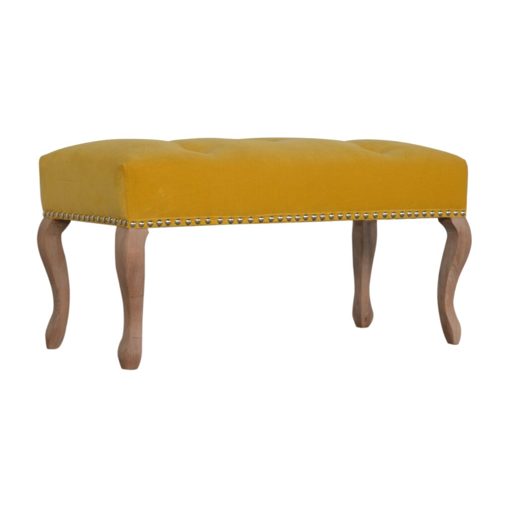 French Style Mustard Velvet Bench - Image 3