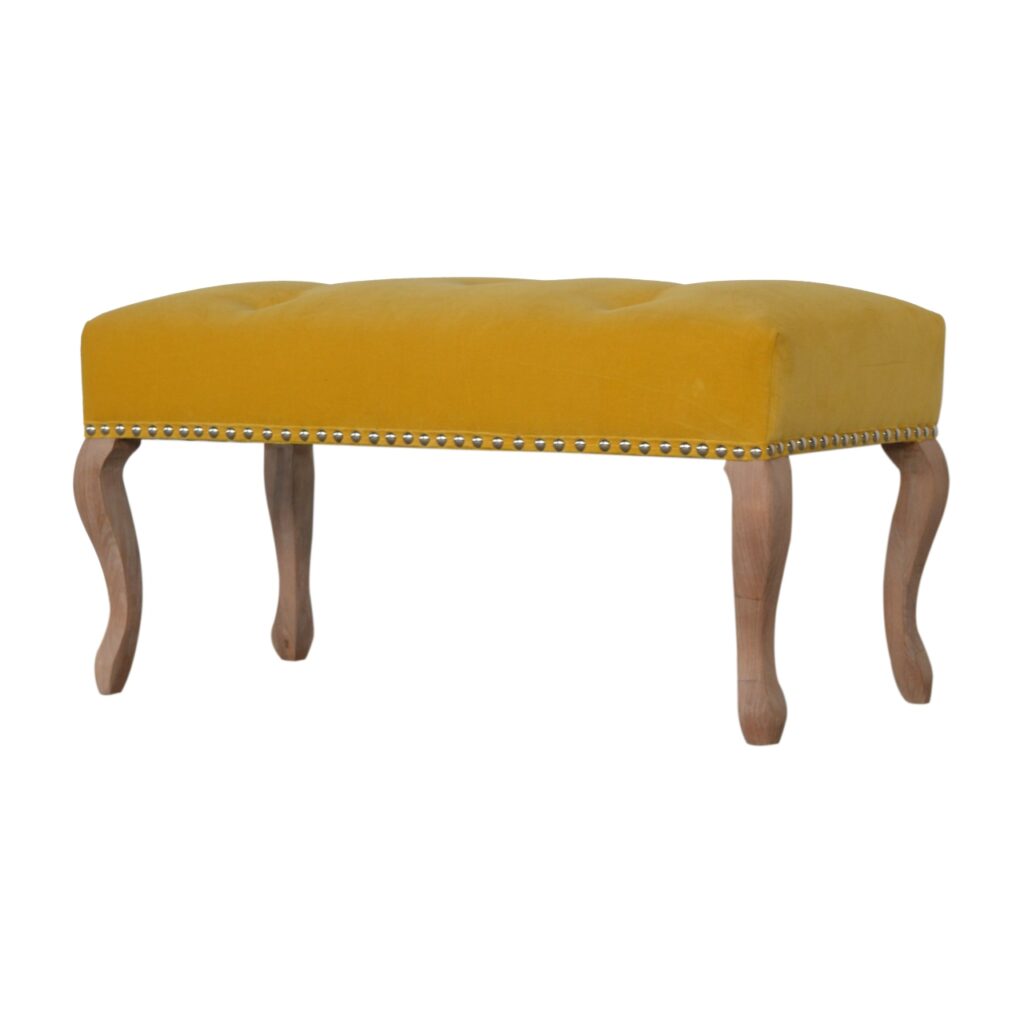 French Style Mustard Velvet Bench - Image 4
